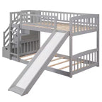 Lit superposé enfant en bois, deux places superposées, avec toboggan et escalier de rangement