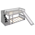 Lit superposé enfant en bois, deux places superposées, avec toboggan et escalier de rangement