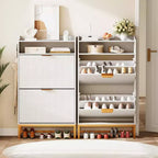 Meuble à chaussures cannelé avec 2 tiroirs basculants et étagère ouverte, organisateur d'entrée pour couloir/vestibule