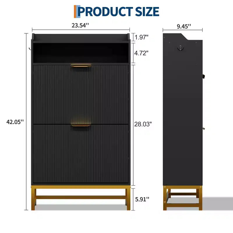 Meuble à chaussures cannelé avec 2 tiroirs basculants et étagère ouverte, organisateur d'entrée pour couloir/vestibule