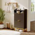 Fluted Shoe Cabinet  2-Flip Drawer & Open Shelf Entryway Organizer for Hallway/Foyer
