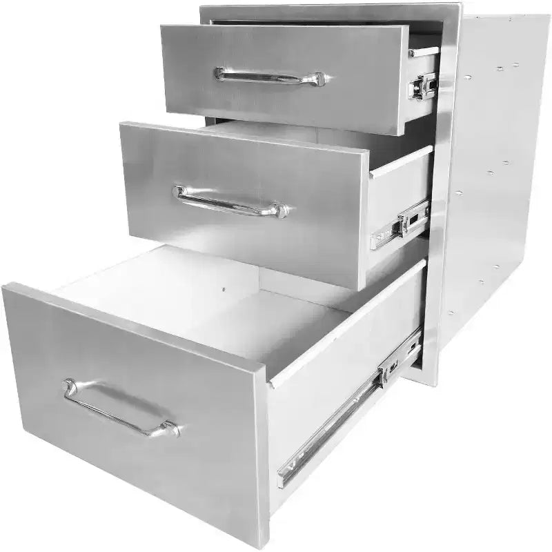 Acekool Outdoor Kitchen Drawers 18 W x 23 H x 23 D, Stainless Steel 3-Drawer Dresser for BBQ Island, Grill Station, Patio Storage
