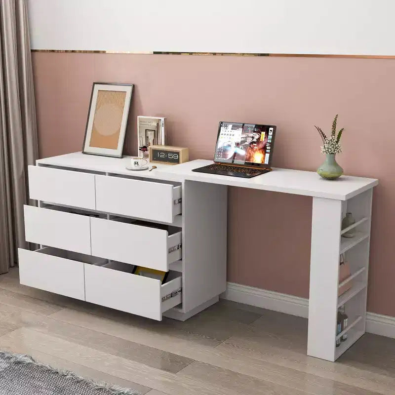 Bureau en L de 100 cm avec grand espace de rangement, bureau d'angle avec armoire de rangement réversible, bureau debout long pour la maison, le bureau, blanc