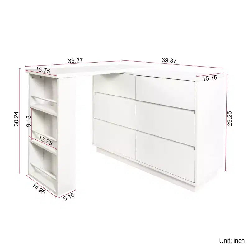 Bureau en L de 100 cm avec grand espace de rangement, bureau d'angle avec armoire de rangement réversible, bureau debout long pour la maison, le bureau, blanc