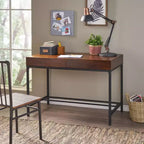 Okak 44IN Retro Standing Desk with Metal Frame, Computer Desk with 2 Drawers, Home Office Desks for Living Room, Study, Reading Room, Oak