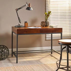Bureau debout rétro 44 pouces avec cadre en métal, bureau d'ordinateur avec 2 tiroirs, bureaux à domicile pour salon, bureau, salle de lecture, chêne