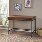 Bureau debout rétro 44 pouces avec cadre en métal, bureau d'ordinateur avec 2 tiroirs, bureaux à domicile pour salon, bureau, salle de lecture, chêne
