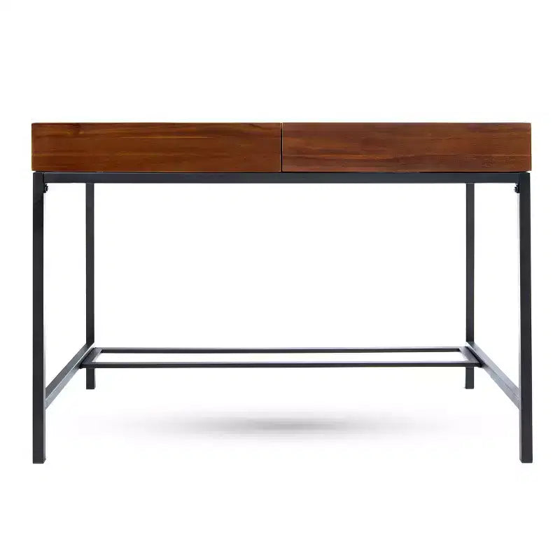 Bureau debout rétro 44 pouces avec cadre en métal, bureau d'ordinateur avec 2 tiroirs, bureaux à domicile pour salon, bureau, salle de lecture, chêne