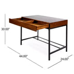 Bureau debout rétro 44 pouces avec cadre en métal, bureau d'ordinateur avec 2 tiroirs, bureaux à domicile pour salon, bureau, salle de lecture, chêne