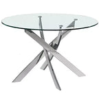 HomeRoots 54 Clear and Silver Glass and Metal Cross Leg Base Round Top Dining Table