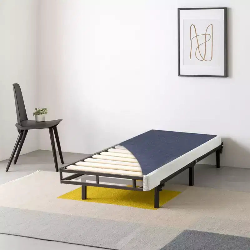 Sommier tapissier métallique de 10 cm avec cadre en acier robuste, lit simple, bleu