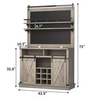 Meuble de Bar à Café de Ferme de 75 Pouces - Vaisselier Haut avec Porte Coulissante Style Grange, Buffet de Rangement pour Salle à Manger et Cuisine