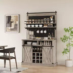 Meuble de Bar à Café de Ferme de 75 Pouces - Vaisselier Haut avec Porte Coulissante Style Grange, Buffet de Rangement pour Salle à Manger et Cuisine