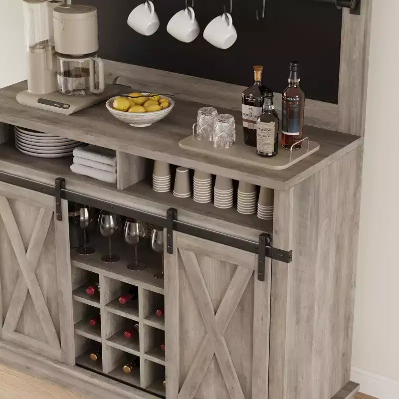Meuble de Bar à Café de Ferme de 75 Pouces - Vaisselier Haut avec Porte Coulissante Style Grange, Buffet de Rangement pour Salle à Manger et Cuisine