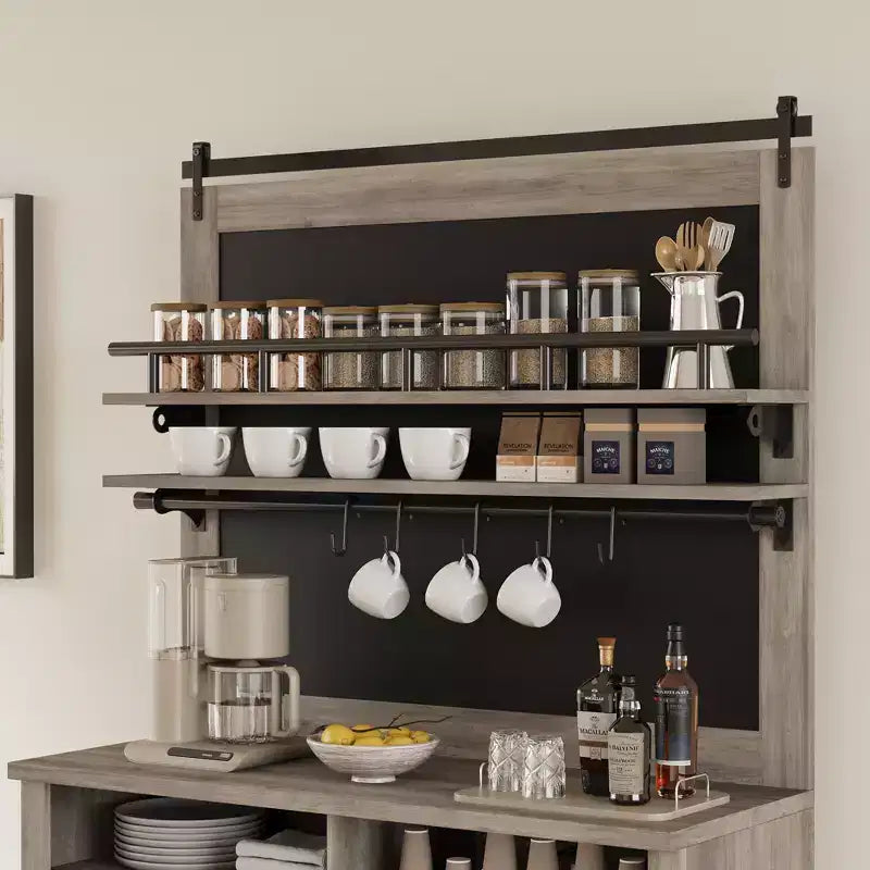 Meuble de Bar à Café de Ferme de 75 Pouces - Vaisselier Haut avec Porte Coulissante Style Grange, Buffet de Rangement pour Salle à Manger et Cuisine