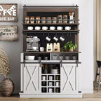 Meuble de Bar à Café de Ferme de 75 Pouces - Vaisselier Haut avec Porte Coulissante Style Grange, Buffet de Rangement pour Salle à Manger et Cuisine