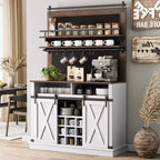 Meuble de Bar à Café de Ferme de 75 Pouces - Vaisselier Haut avec Porte Coulissante Style Grange, Buffet de Rangement pour Salle à Manger et Cuisine