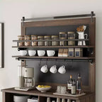 Meuble de Bar à Café de Ferme de 75 Pouces - Vaisselier Haut avec Porte Coulissante Style Grange, Buffet de Rangement pour Salle à Manger et Cuisine