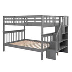Lit superposé pleine grandeur pour enfants avec escalier de rangement et garde-corps pour chambre à coucher, gris