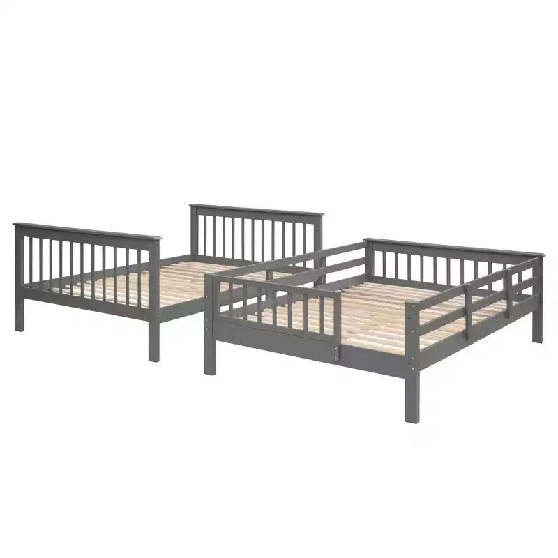 Lit superposé pleine grandeur pour enfants avec escalier de rangement et garde-corps pour chambre à coucher, gris