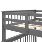 Lit superposé pleine grandeur pour enfants avec escalier de rangement et garde-corps pour chambre à coucher, gris