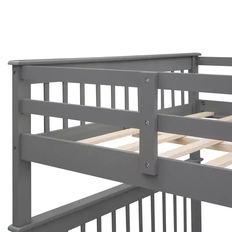 Lit superposé pleine grandeur pour enfants avec escalier de rangement et garde-corps pour chambre à coucher, gris