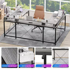 Bureau d'ordinateur en U, console réversible en L avec prises, bande lumineuse et support d'écran, fonction de rangement, convient pour le bureau à domicile
