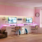 Bureau d'ordinateur en U, console réversible en L avec prises, bande lumineuse et support d'écran, fonction de rangement, convient pour le bureau à domicile