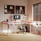 Bureau d'ordinateur en U, console réversible en L avec prises, bande lumineuse et support d'écran, fonction de rangement, convient pour le bureau à domicile