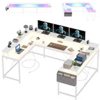 Bureau d'ordinateur en U, console réversible en L avec prises, bande lumineuse et support d'écran, fonction de rangement, convient pour le bureau à domicile