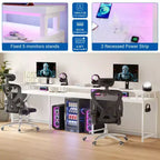 Bureau d'ordinateur en U, console réversible en L avec prises, bande lumineuse et support d'écran, fonction de rangement, convient pour le bureau à domicile