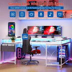 Bureau d'ordinateur en U, console réversible en L avec prises, bande lumineuse et support d'écran, fonction de rangement, convient pour le bureau à domicile