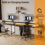 Bureau d'ordinateur en U, console réversible en L avec prises, bande lumineuse et support d'écran, fonction de rangement, convient pour le bureau à domicile
