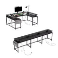 U-shaped computer desk, reversible L-shaped console table with sockets, light strip and monitor stand, storage function, suitable for home office