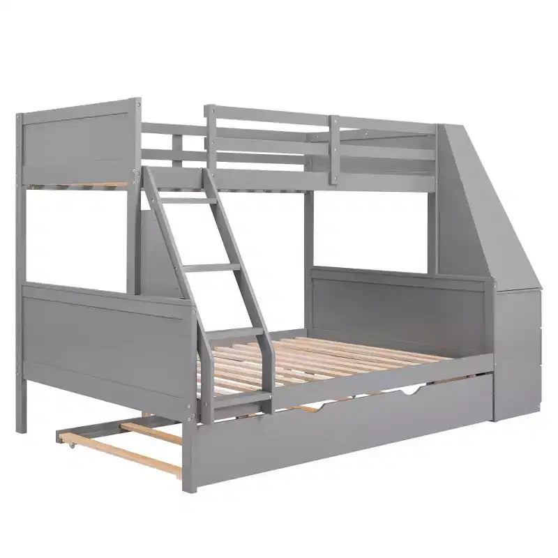 Lit superposé double sur complet avec tiroir gigogne et bureau intégré, cadre de lit superposé en bois avec tiroirs de rangement et étagère pour chambre d'enfants et d'adolescents