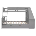 Lit superposé double sur complet avec tiroir gigogne et bureau intégré, cadre de lit superposé en bois avec tiroirs de rangement et étagère pour chambre d'enfants et d'adolescents