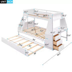 Lit superposé double sur complet avec tiroir gigogne et bureau intégré, cadre de lit superposé en bois avec tiroirs de rangement et étagère pour chambre d'enfants et d'adolescents