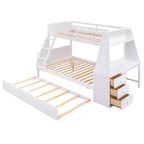 Lit superposé double sur complet avec tiroir gigogne et bureau intégré, cadre de lit superposé en bois avec tiroirs de rangement et étagère pour chambre d'enfants et d'adolescents