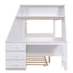 Lit superposé double sur complet avec tiroir gigogne et bureau intégré, cadre de lit superposé en bois avec tiroirs de rangement et étagère pour chambre d'enfants et d'adolescents