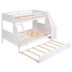 Lit superposé double sur complet avec tiroir gigogne et bureau intégré, cadre de lit superposé en bois avec tiroirs de rangement et étagère pour chambre d'enfants et d'adolescents