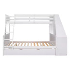 Lit superposé double sur complet avec tiroir gigogne et bureau intégré, cadre de lit superposé en bois avec tiroirs de rangement et étagère pour chambre d'enfants et d'adolescents