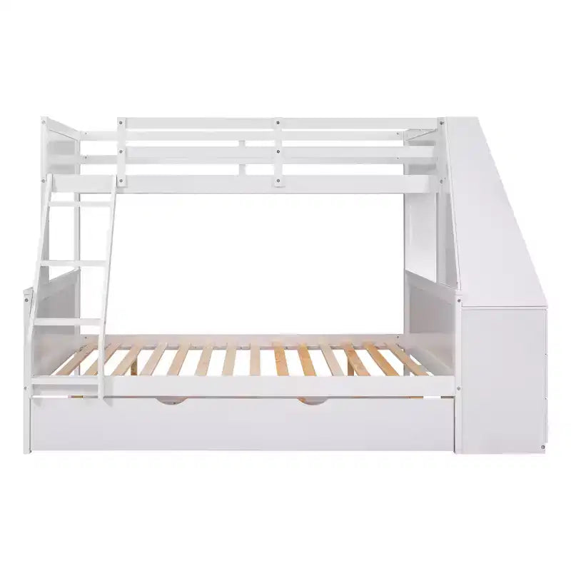 Lit superposé double sur complet avec tiroir gigogne et bureau intégré, cadre de lit superposé en bois avec tiroirs de rangement et étagère pour chambre d'enfants et d'adolescents