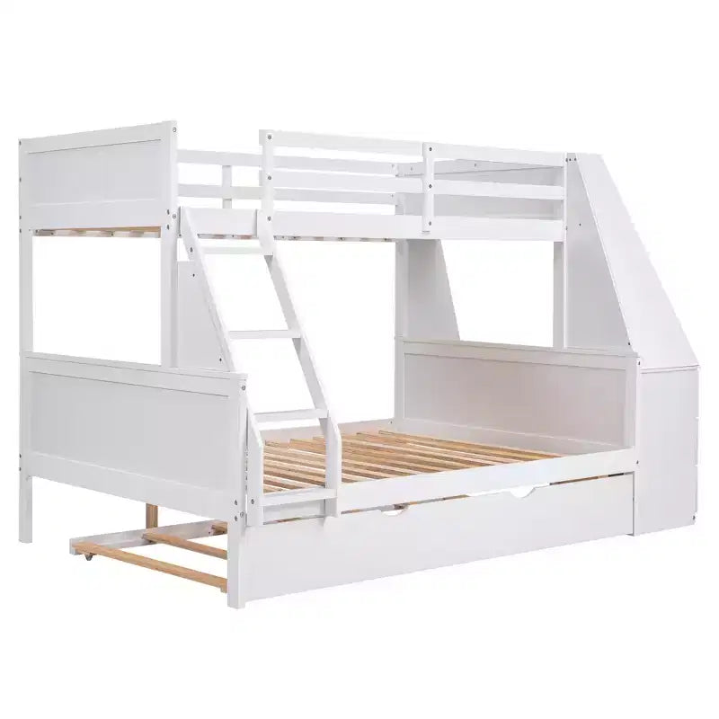 Lit superposé double sur complet avec tiroir gigogne et bureau intégré, cadre de lit superposé en bois avec tiroirs de rangement et étagère pour chambre d'enfants et d'adolescents