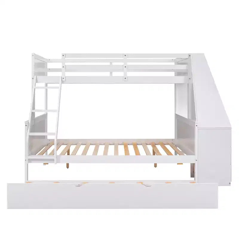 Lit superposé double sur complet avec tiroir gigogne et bureau intégré, cadre de lit superposé en bois avec tiroirs de rangement et étagère pour chambre d'enfants et d'adolescents
