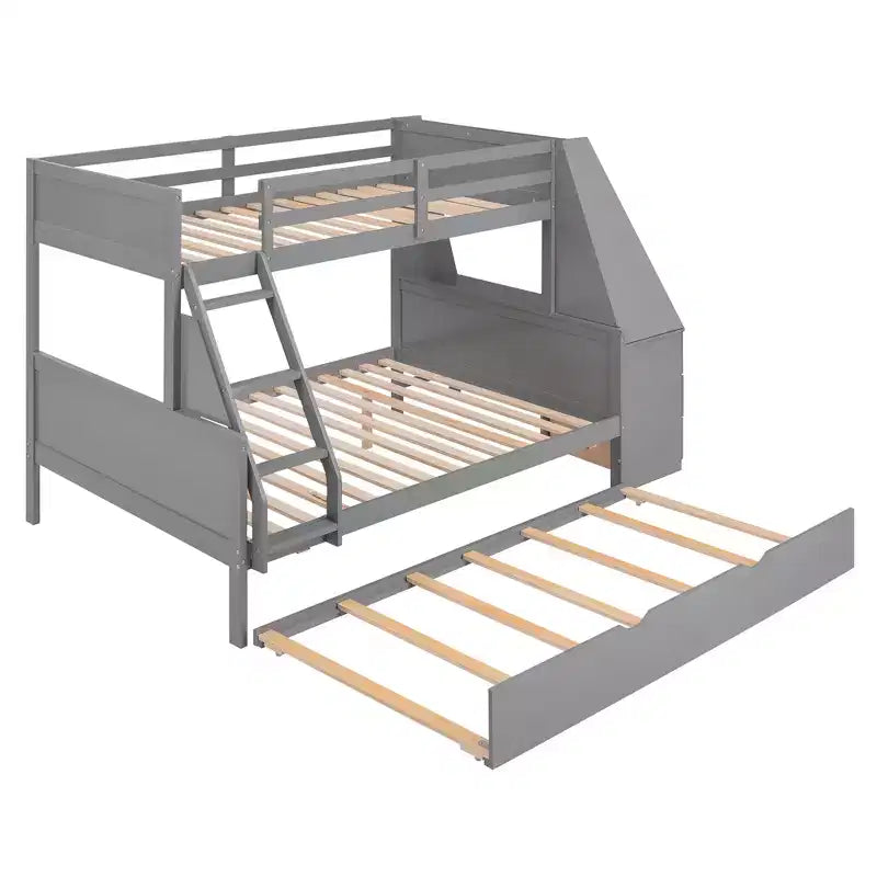 Lit superposé double sur complet avec tiroir gigogne et bureau intégré, cadre de lit superposé en bois avec tiroirs de rangement et étagère pour chambre d'enfants et d'adolescents