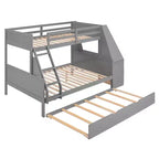 Lit superposé double sur complet avec tiroir gigogne et bureau intégré, cadre de lit superposé en bois avec tiroirs de rangement et étagère pour chambre d'enfants et d'adolescents