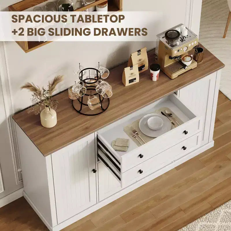 Bahut en MDF couleur bois blanc de style européen - Élévez l'élégance des salles à manger modernes et des espaces de vie classiques