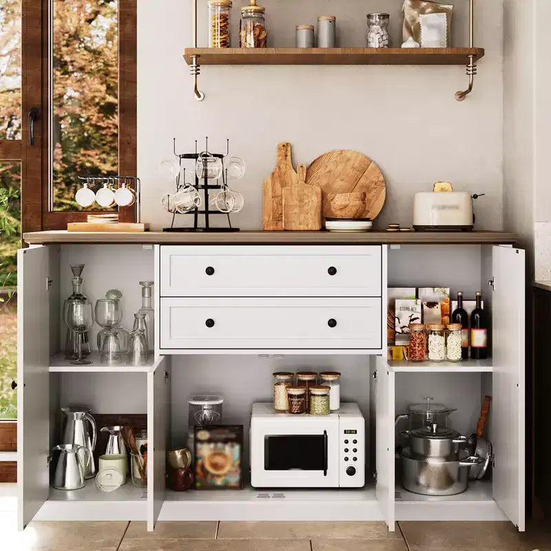 Bahut en MDF couleur bois blanc de style européen - Élévez l'élégance des salles à manger modernes et des espaces de vie classiques