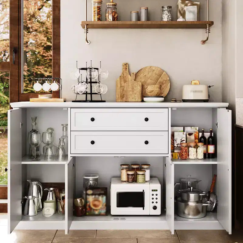 Bahut en MDF couleur bois blanc de style européen - Élévez l'élégance des salles à manger modernes et des espaces de vie classiques