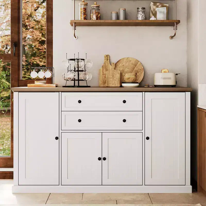 Bahut en MDF couleur bois blanc de style européen - Élévez l'élégance des salles à manger modernes et des espaces de vie classiques